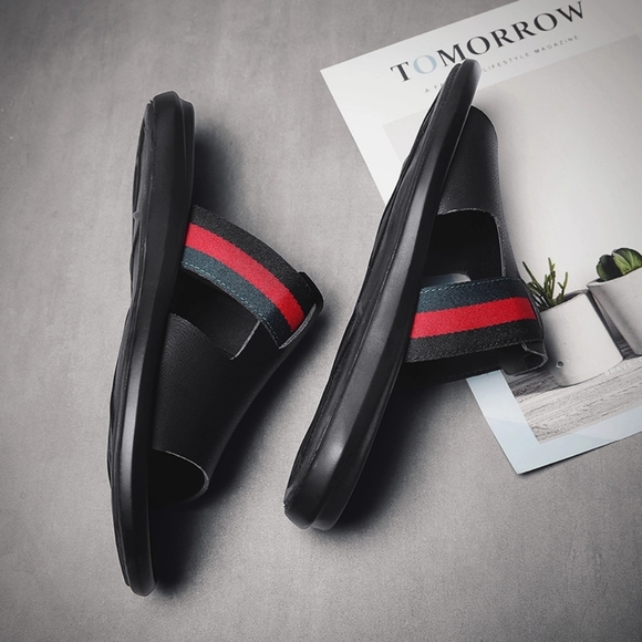 MEN'S GENUINE LEATHER STRIPED FRONT SLIPPERZ - Picture 8 of 16